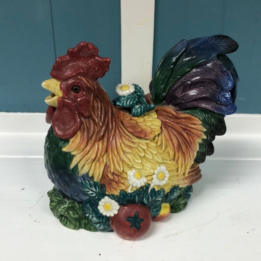 Retired Fitz & Floyd Classics Coq Du‎ Village Rooster Tea Pot 10” x 7”
